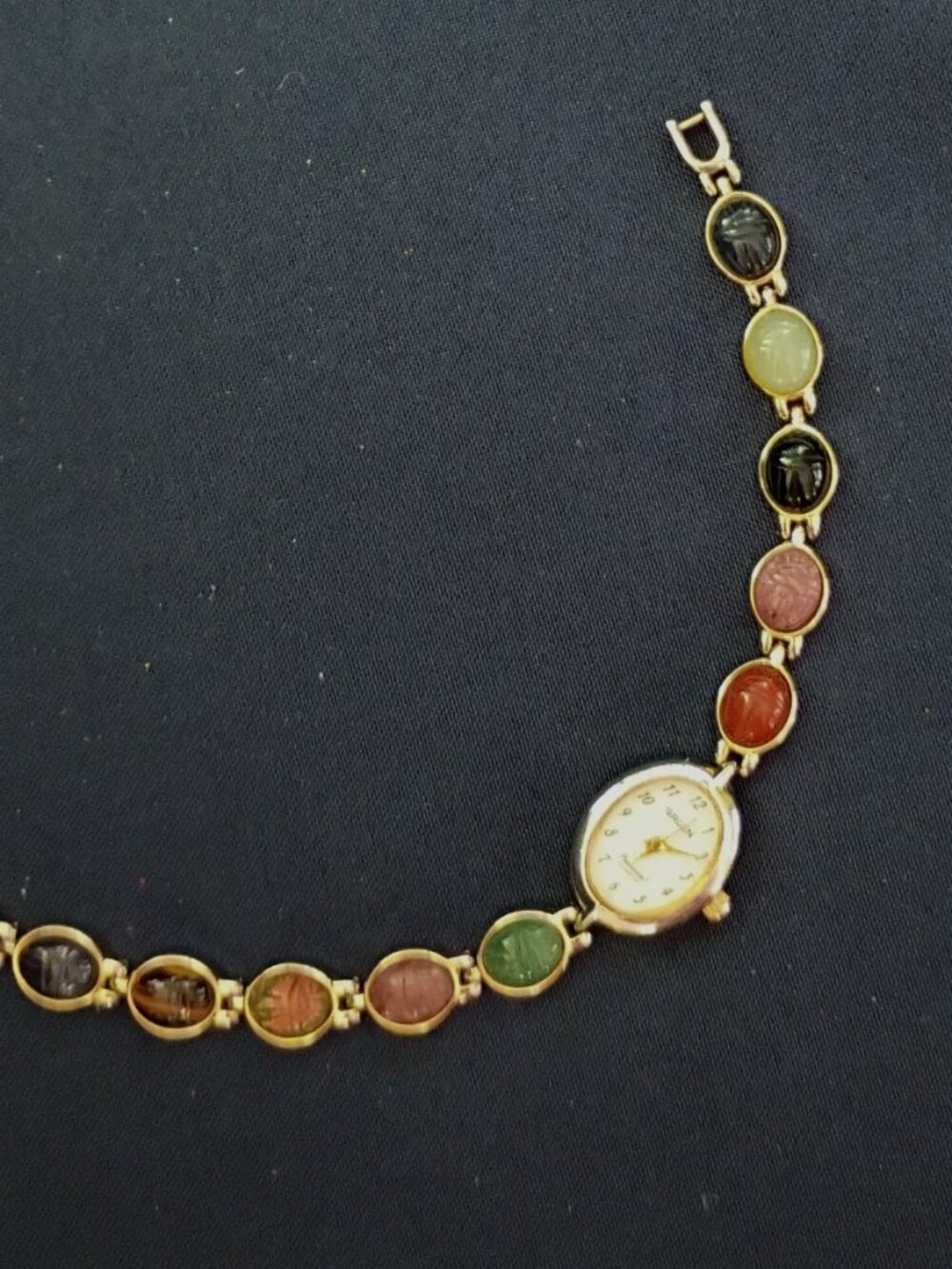 Gruen vintage multicolored scarab stone bracelet wristwatch